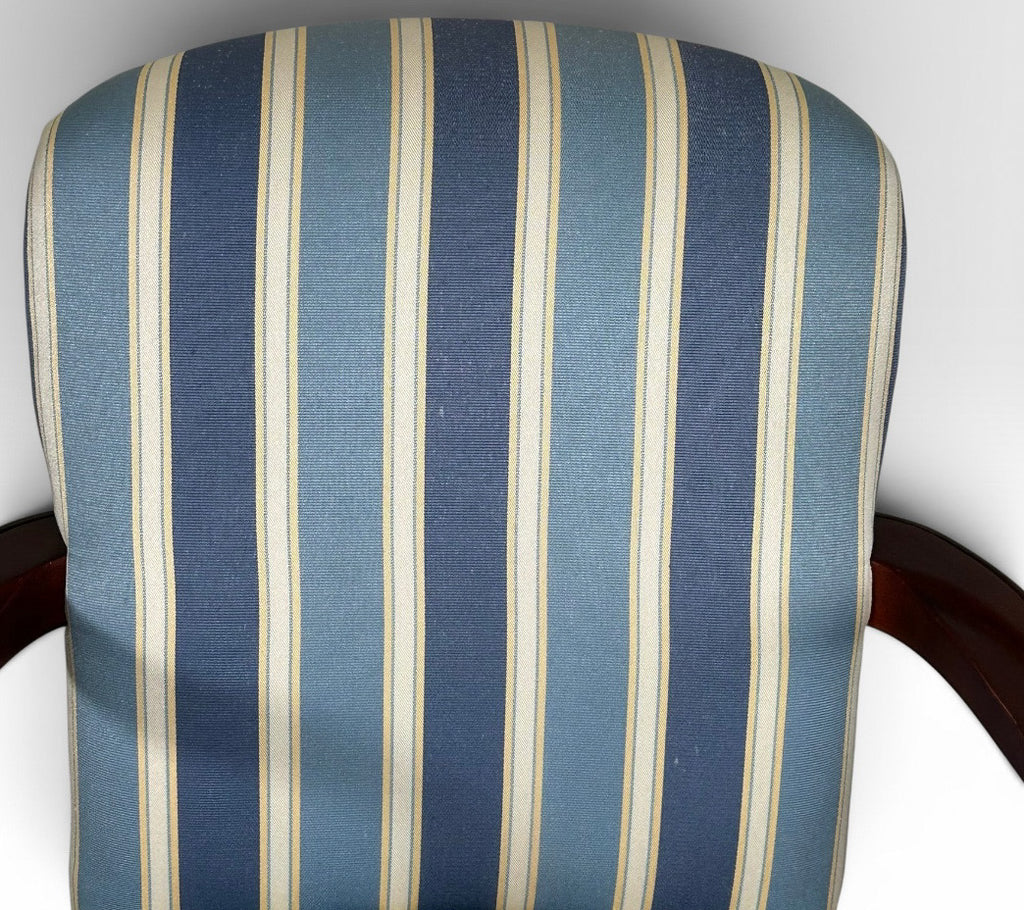Pair of Vintage Upholstered Queen Anne Style Striped Armchairs With Shell Carving