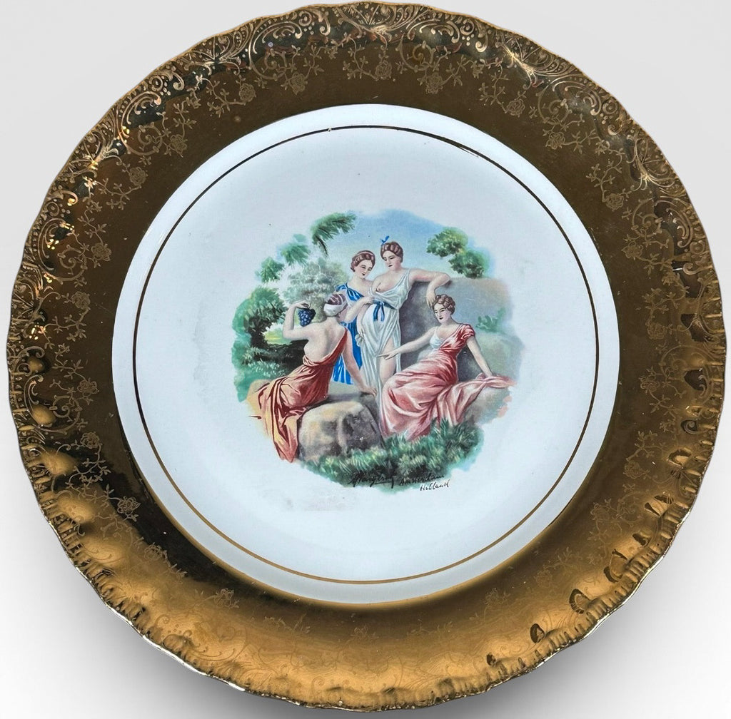 Vintage Manhattan Ware Crest of Gold Romantic Mythological Pastoral Scene Plates Set of Eight