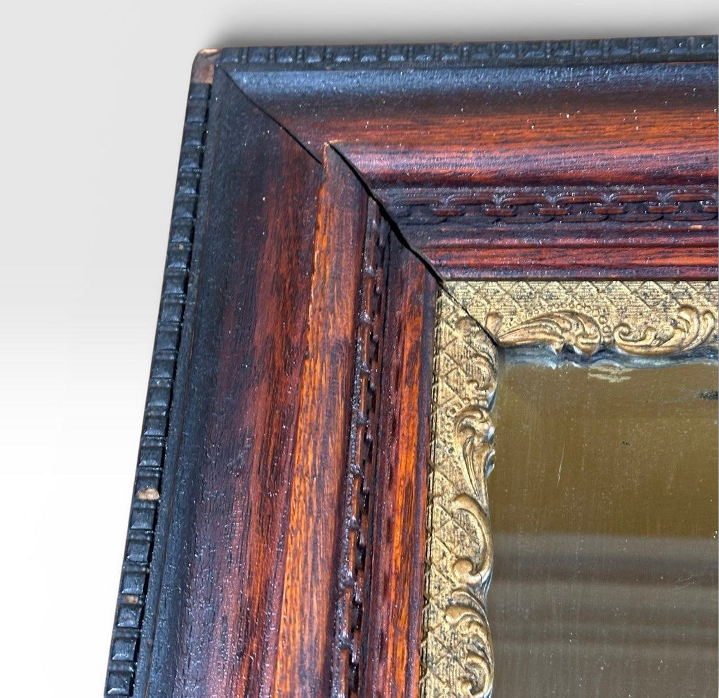 Antique Nineteenth Century Victorian Walnut Overmantel Mirror Gold Gilt Gesso Border