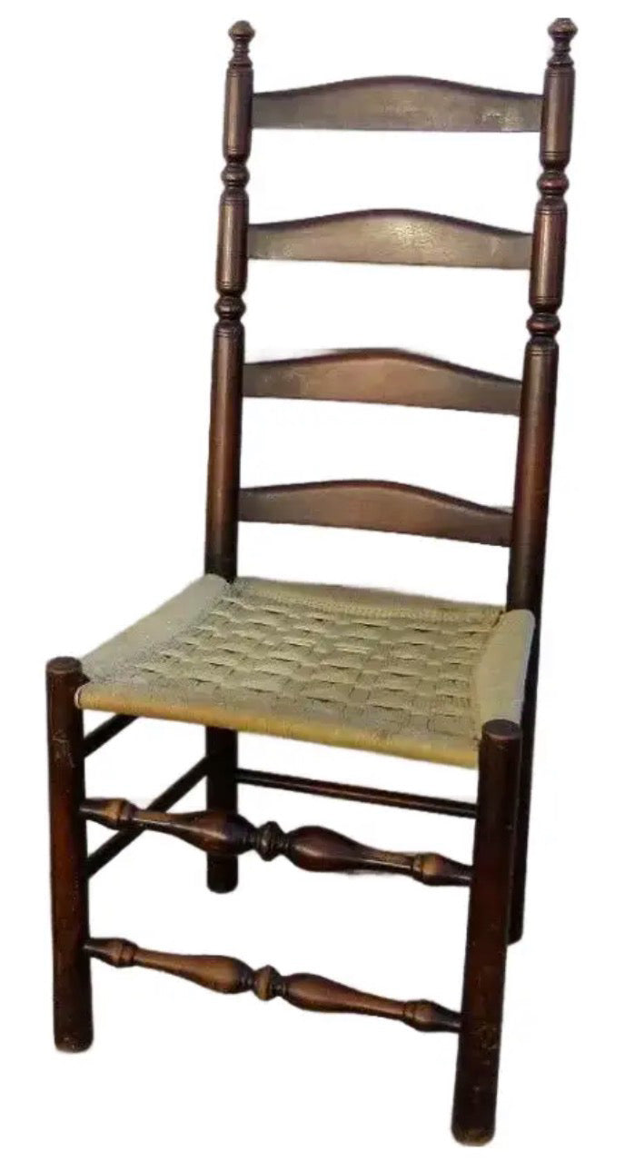 Antique 19th Century American Primitive Four Slat Ladderback Chair - 43”