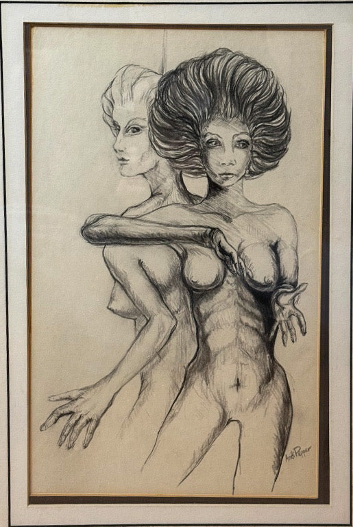 Original Andi Pepper Dual Figure Study Charcoal Drawing Contemporary Nude Fine Art