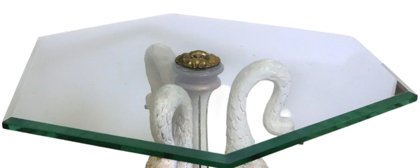 Vintage Mid-Century Italian Neoclassical Hand-Carved Giltwood Swan Accent Table