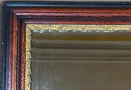 Antique Nineteenth Century Victorian Walnut Overmantel Mirror Gold Gilt Gesso Border
