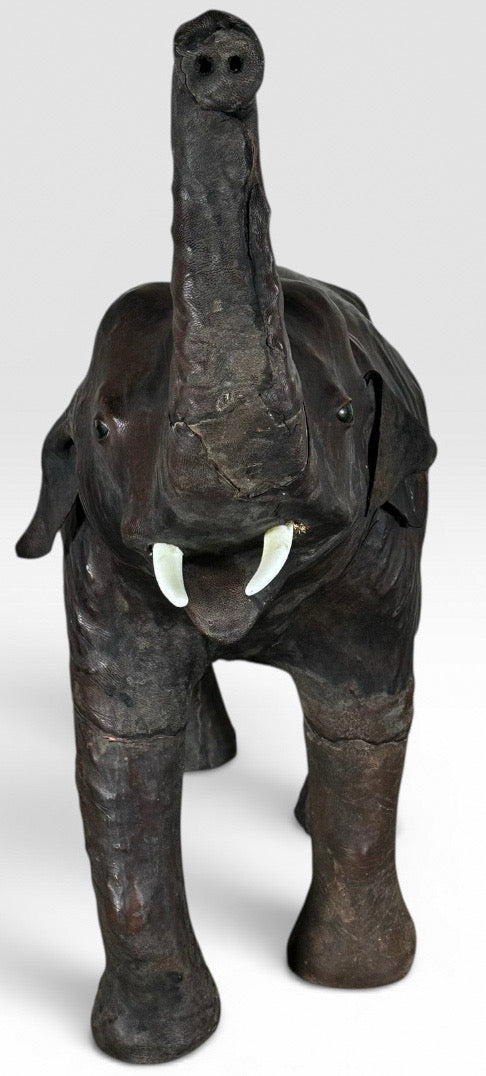 Vintage Mid-Century Leather-Wrapped Elephant Floor Sculpture