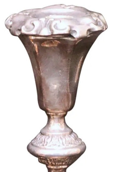 Pair of 12-Inch Antique Norblin and Co. Warsaw Silver-Plate Sabbath Candlesticks - Ornate Victorian Repoussé Judaica