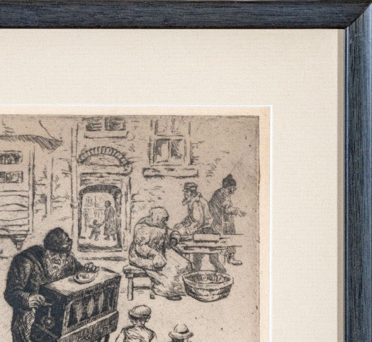 Abraham Phillips Signed Etching Organ Grinder Street Scene 1925