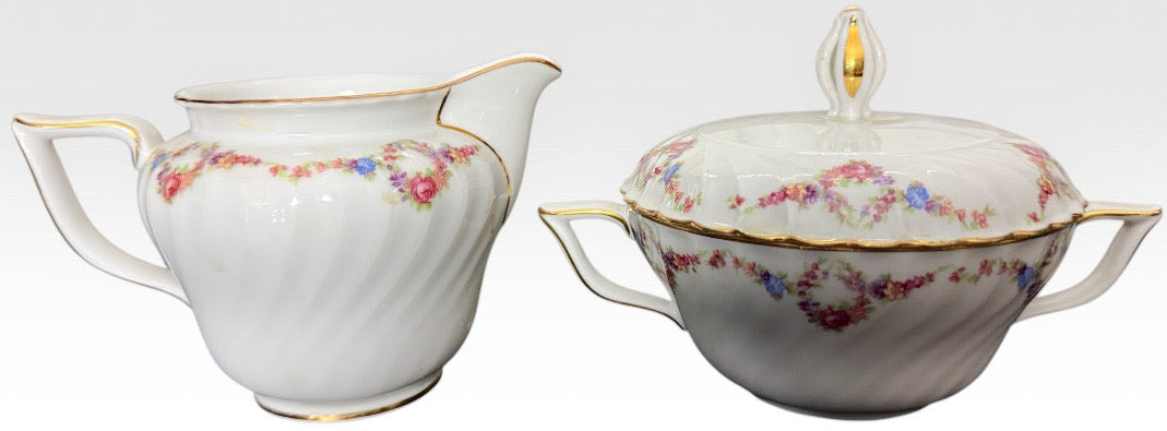 Vintage Royal Tettau Germany Pink Floral Fine Porcelain Dinnerware Set Service For 12 - 95 Pieces