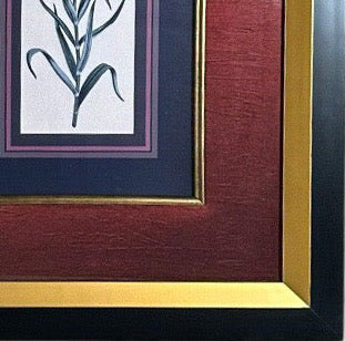 Vintage Framed Stylized Red Lily Botanical Lithograph Prints Pair