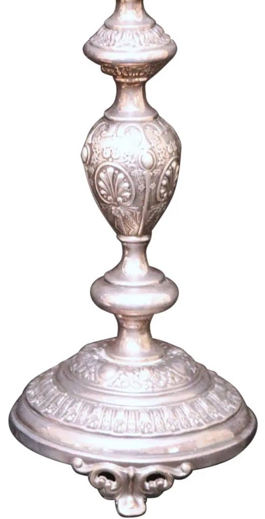 Pair of 12-Inch Antique Norblin and Co. Warsaw Silver-Plate Sabbath Candlesticks - Ornate Victorian Repoussé Judaica