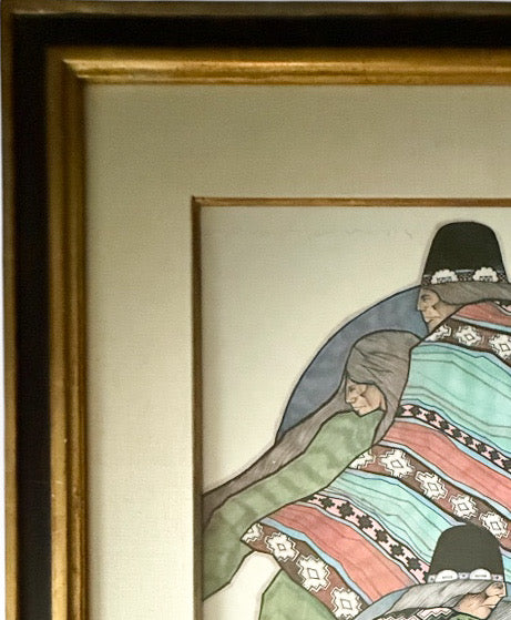 Vintage Signed Amado Maurilio Pena Southwestern Modernist Custom Framed Art Print Sin Titulo Native American Figures