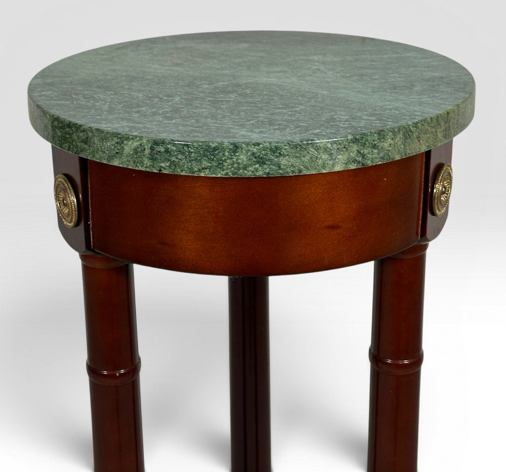Vintage The Bombay Company Traditional Gold Brass Accent Green Marble Top Mahogany Plant Stand Pedestal