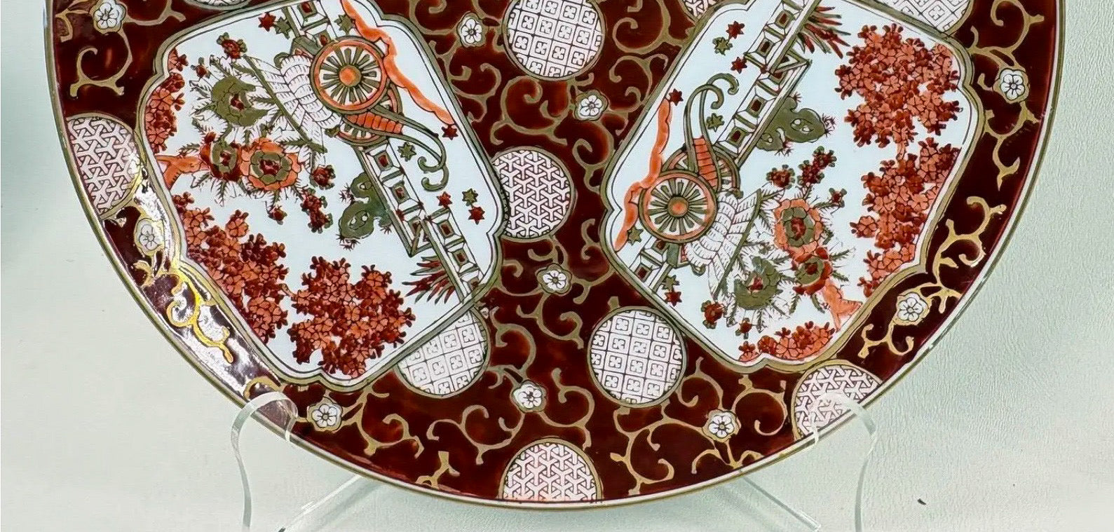 Stunning Vintage Japanese Imari "Rickshaw" Porcelain Charger Plates - Set of Three