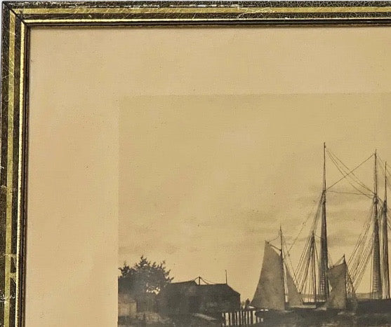 Antique Nineteenth Century Nautical Lithograph Quiet Waters by C. H. Harris Framed