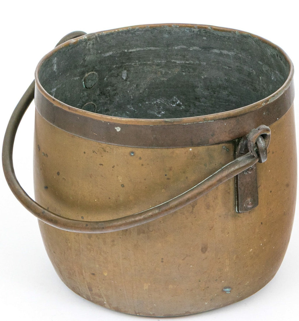 Antique 19th Century Dovetailed Spun Brass and Iron Hearth Cauldron Preserving Kettle
