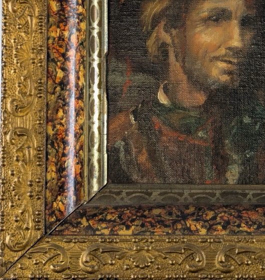 Antique French Style Oil On Canvas Miniature Portrait Of A Man In Historical Costume