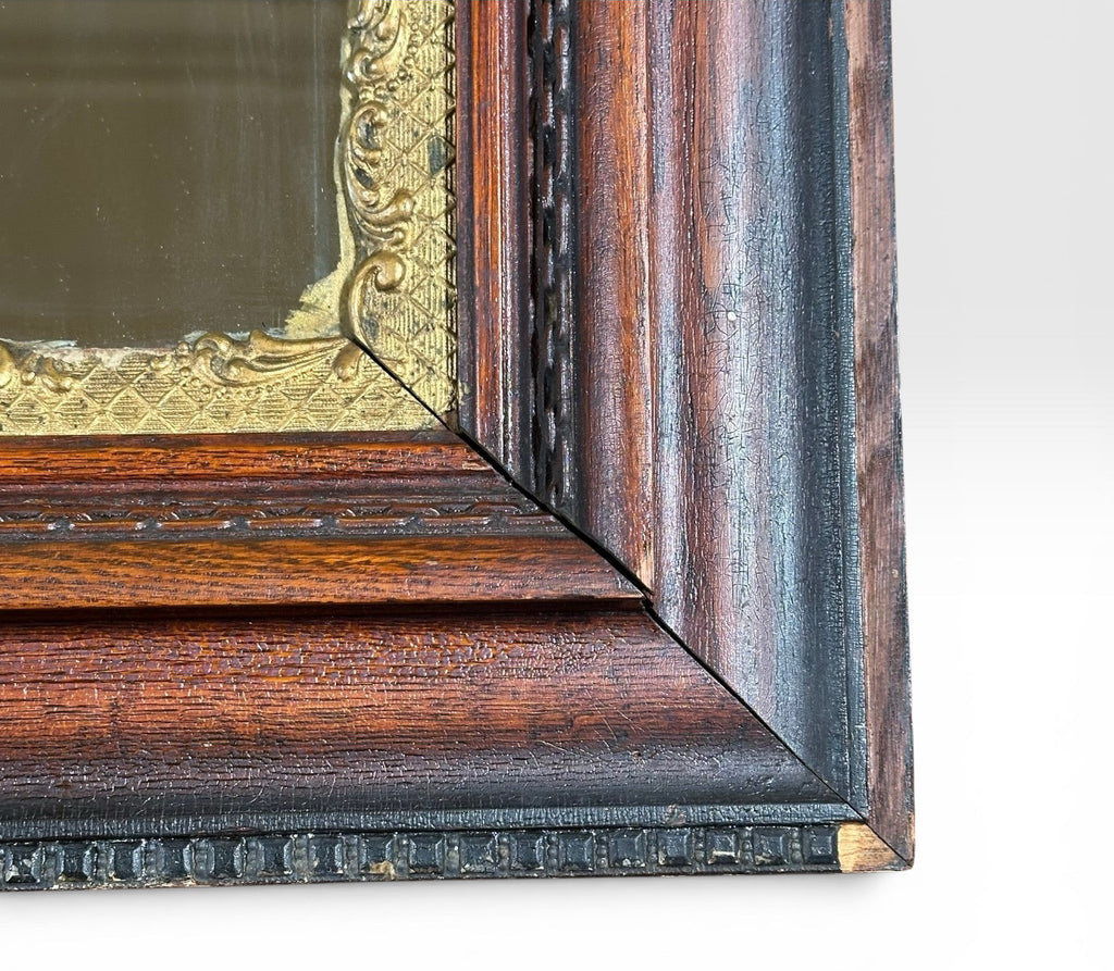 Antique Nineteenth Century Victorian Walnut Overmantel Mirror Gold Gilt Gesso Border