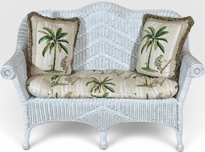 Vintage Palm Beach Regency White Wicker Camelback Settee Loveseat