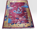 Antique 1920s Chinese Art Deco Pictorial Room Size Rug With Dragon Boat and Pagoda Motif