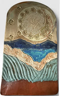 Monumental Mid Century Modern Style Brutalist Studio Pottery Slab Vase Large Lace Impression Ceramic Landscape Centerpiece