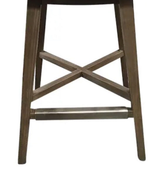 Interlude Home Sanibel Woven Rattan and Mahogany Counter Stool in Narragansett Grey
