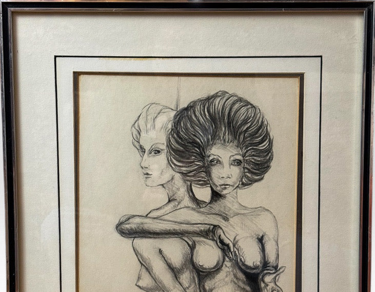 Original Andi Pepper Dual Figure Study Charcoal Drawing Contemporary Nude Fine Art