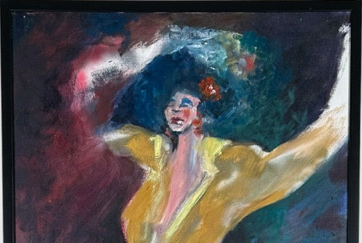 Large Original Figurative Expressionist Female Dancer Oil Painting Framed