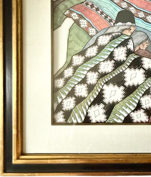 Vintage Signed Amado Maurilio Pena Southwestern Modernist Custom Framed Art Print Sin Titulo Native American Figures