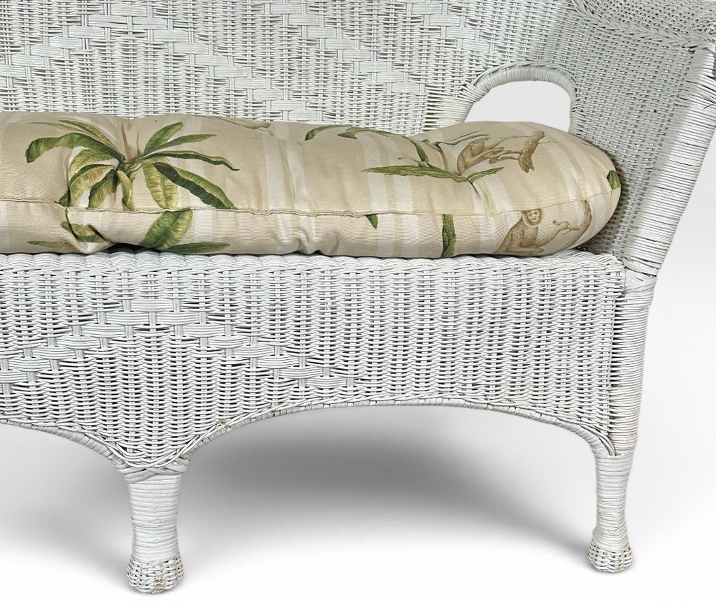 Vintage Palm Beach Regency White Wicker Camelback Settee Loveseat