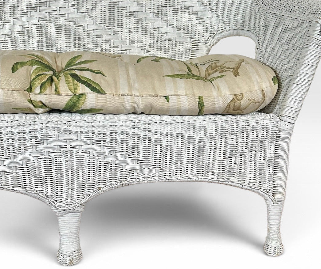 Vintage Palm Beach Regency White Wicker Camelback Settee Loveseat