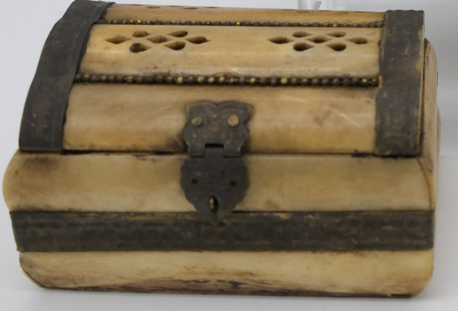 Curated Set of 3 Vintage Handcrafted Camel Bone & Brass Trinket Boxes