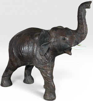Vintage Mid-Century Leather-Wrapped Elephant Floor Sculpture