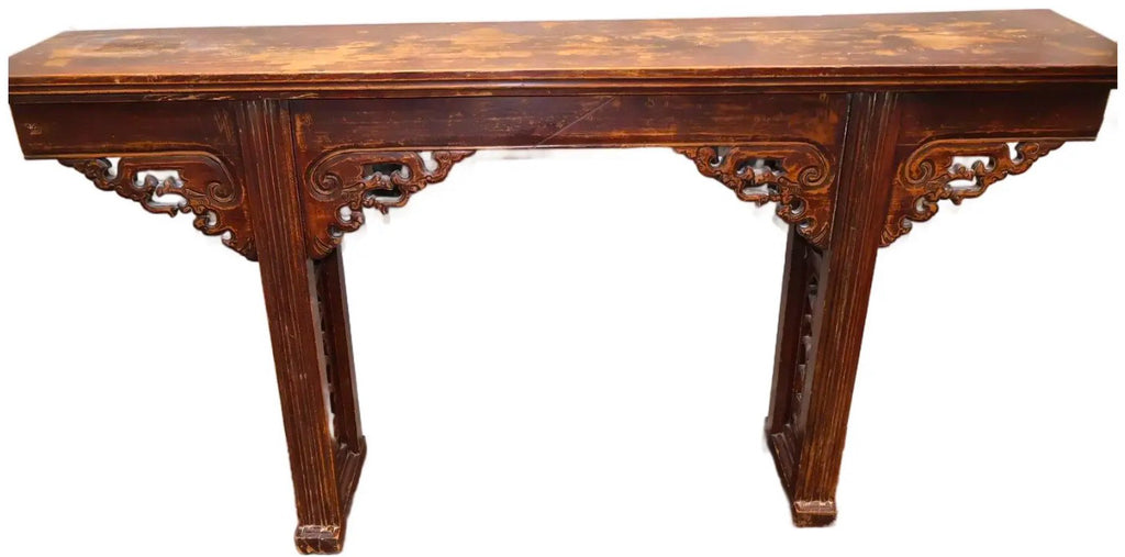 67” 19th Century Antique Chinese Qing Dynasty Dragon Altar Table Solid Elmwood Long Console