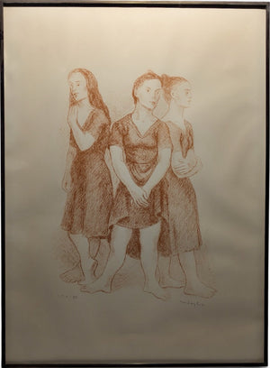 Signed Moses Soyer Original Figurative Lithograph Three Women In Kulicke Frame