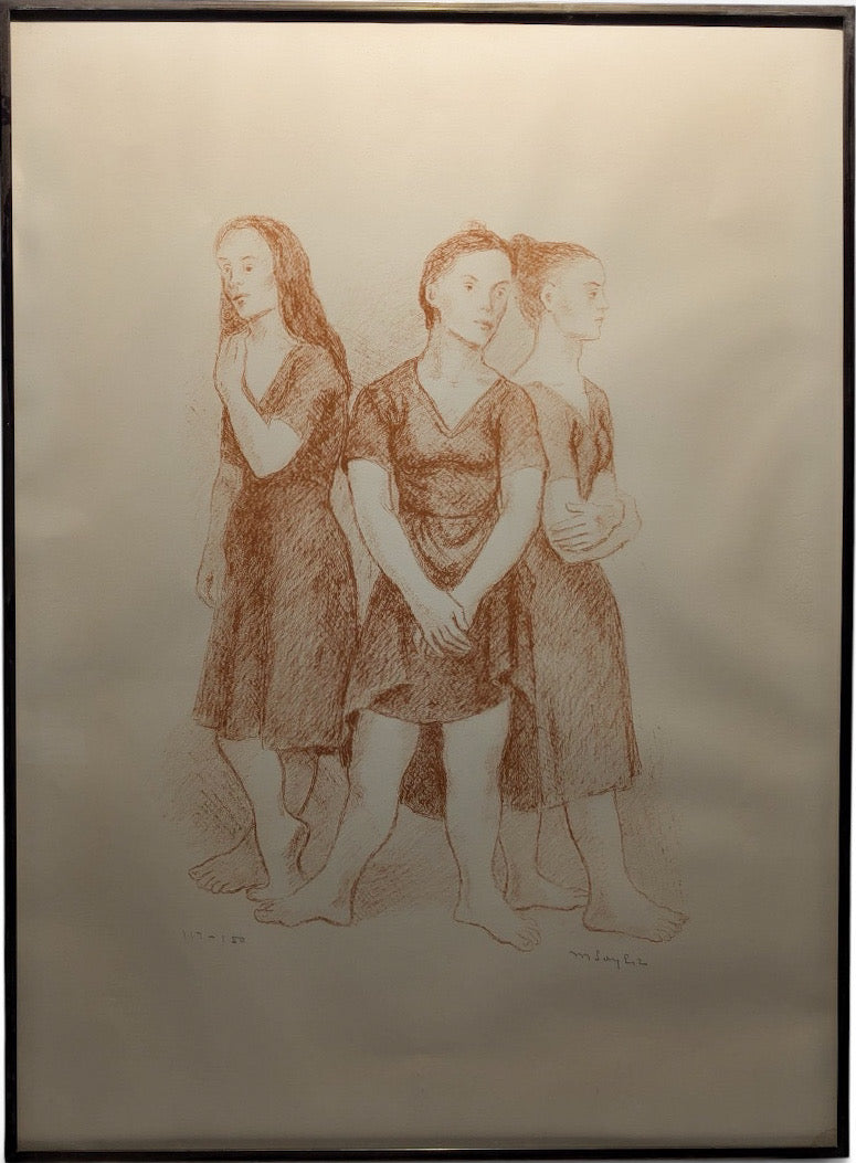 Signed Moses Soyer Original Figurative Lithograph Three Women In Kulicke Frame