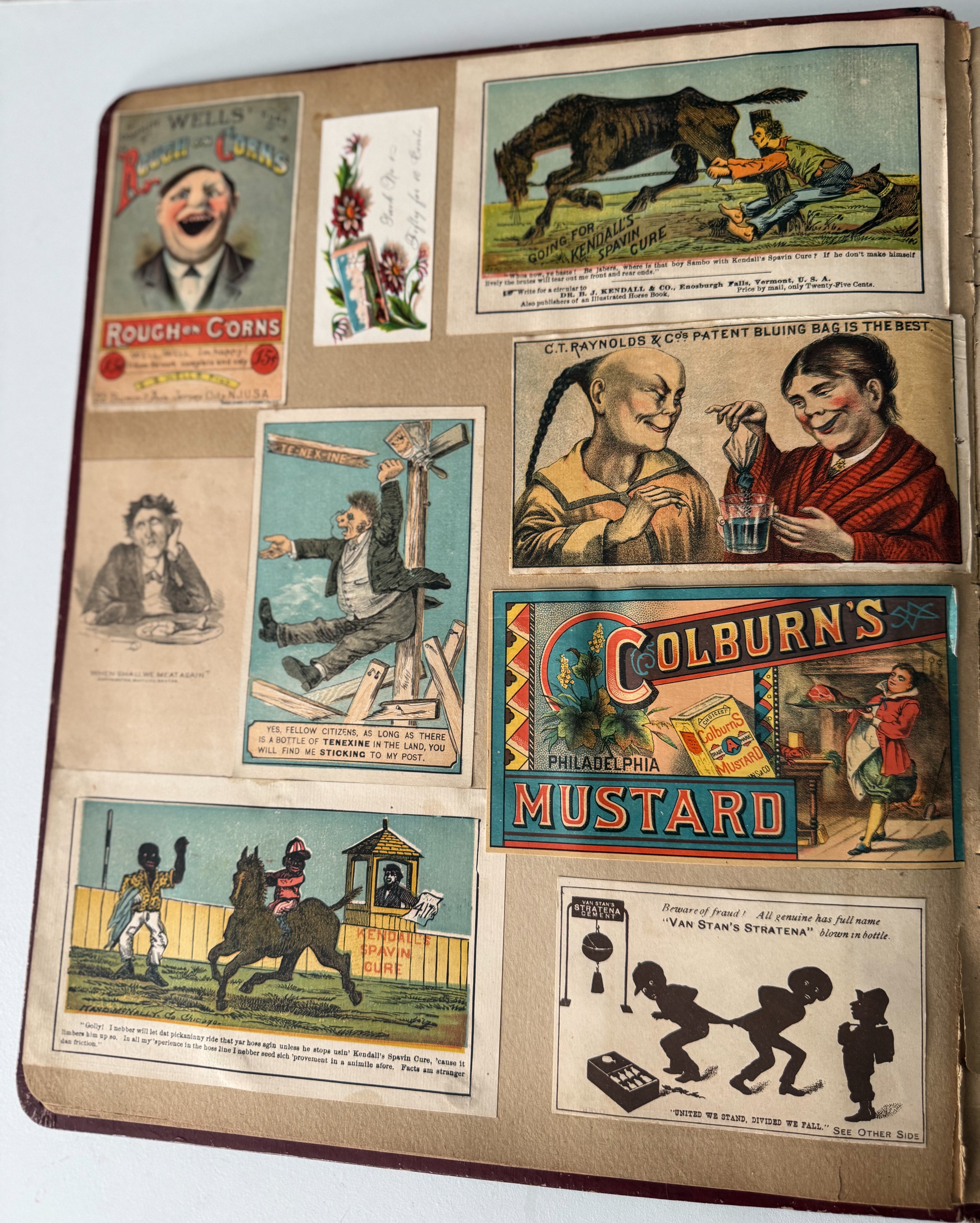 Rare 1880s Victorian Trade Card Album - Merchant’s Gargling Oil BASEBALL Set - Black Americana - Patent Medicine - Peacock Cover