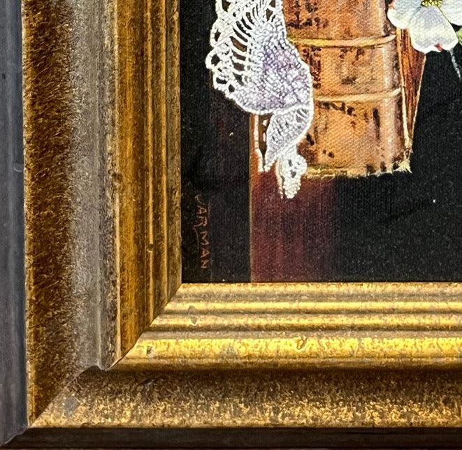 Vintage Harry Jarman Original Trompe L’oeil Still Life Oil Painting Of Holy Bible And Dogwoods