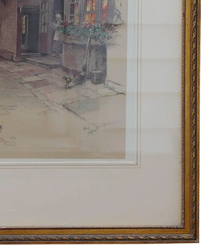 Antique Pencil-Signed Cecil Aldin Lithograph "The Red Lion, Banbury" c. 1923