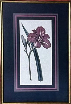 Vintage Framed Stylized Red Lily Botanical Lithograph Prints Pair