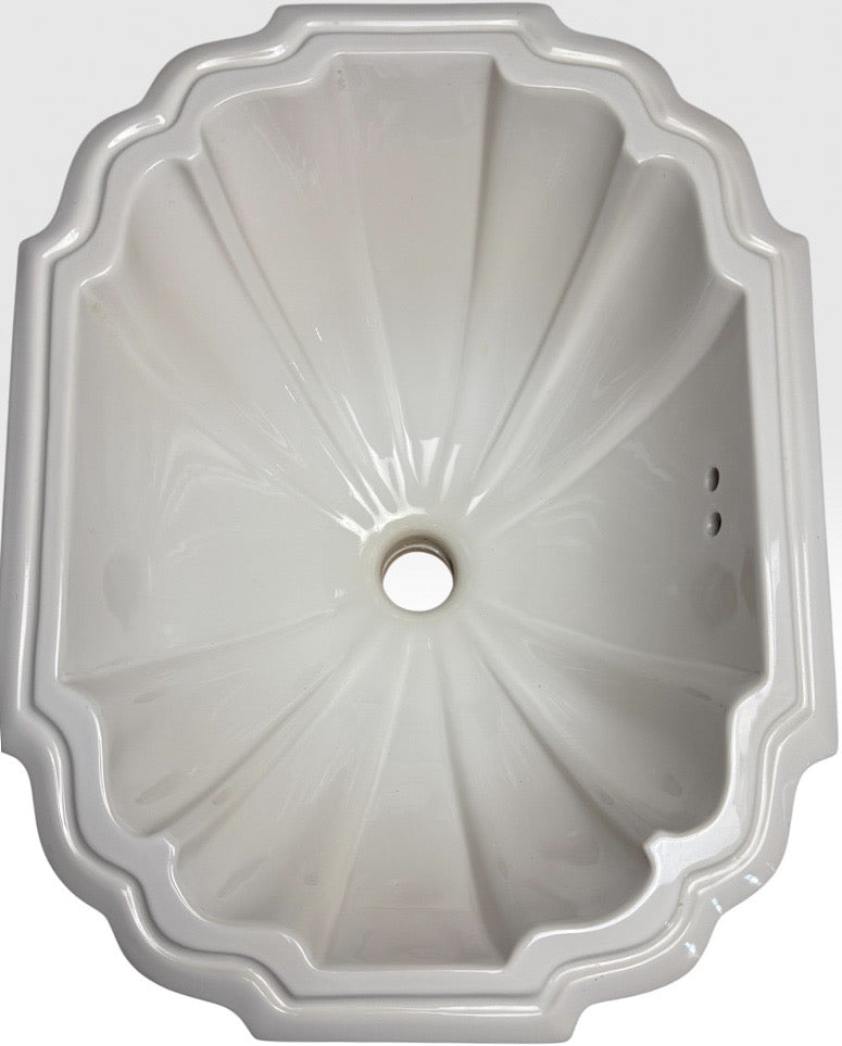 Vintage Sherle Wagner Scalloped White Porcelain Drop-In Sink Basin Fluted Hollywood Regency