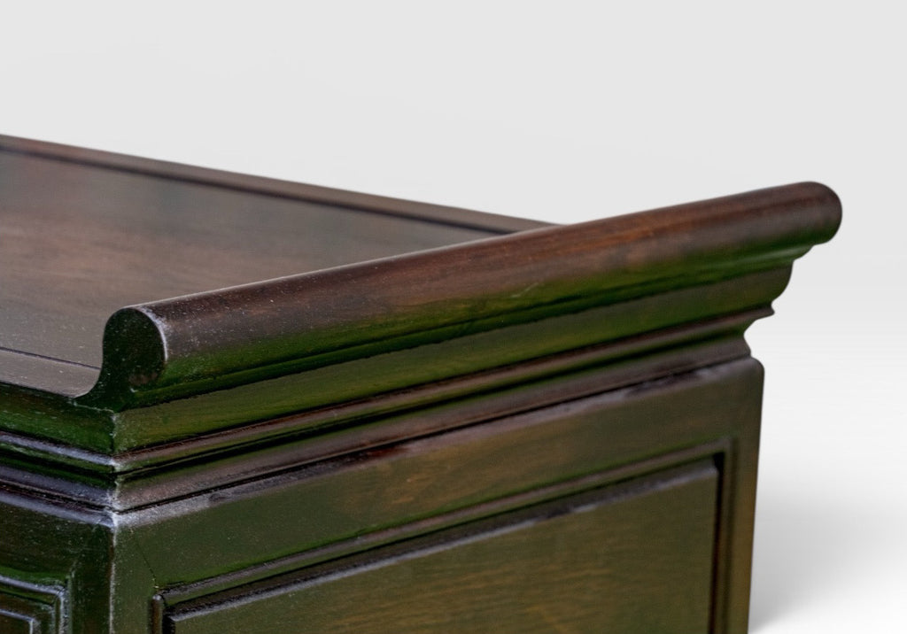 Vintage Chinese Altar Style Rosewood Finish End Table With Shou Emblems