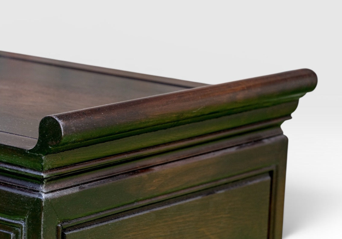Vintage Chinese Altar Style Rosewood Finish End Table With Shou Emblems