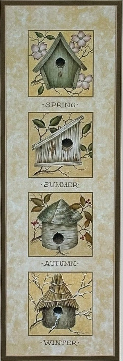 Vintage Nancy J Shumaker Pallan Bird Beginnings Seasonal Framed Prints Pair