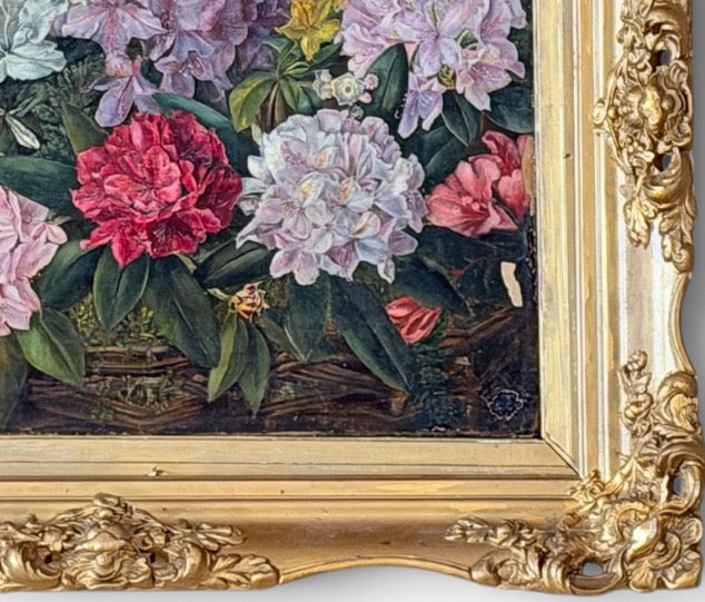 Antique 19th Century British School Oil on Canvas Floral Still Life Painting