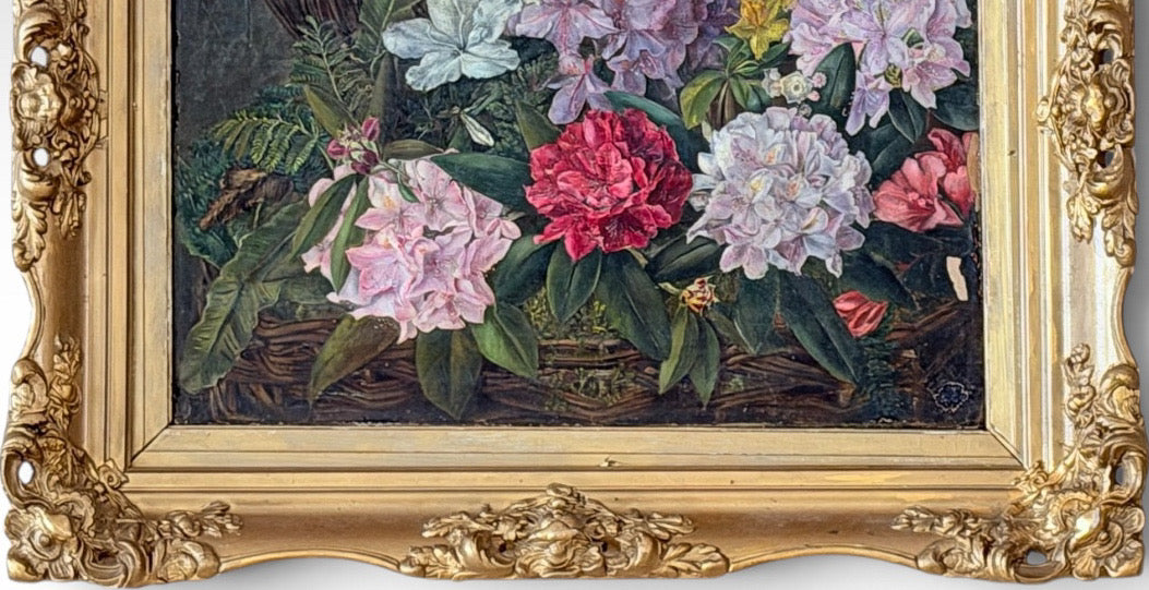 Antique 19th Century British School Oil on Canvas Floral Still Life Painting