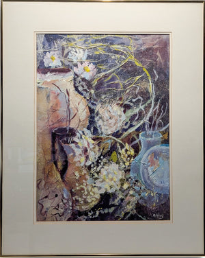 Original Athy Mixed Media Decoupage Still Life Floral Painting