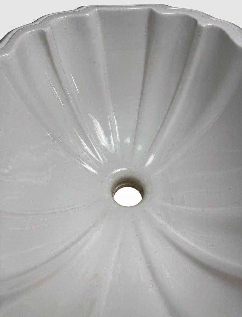 Vintage Sherle Wagner Scalloped White Porcelain Drop-In Sink Basin Fluted Hollywood Regency