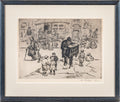 Abraham Phillips Signed Etching Organ Grinder Street Scene 1925