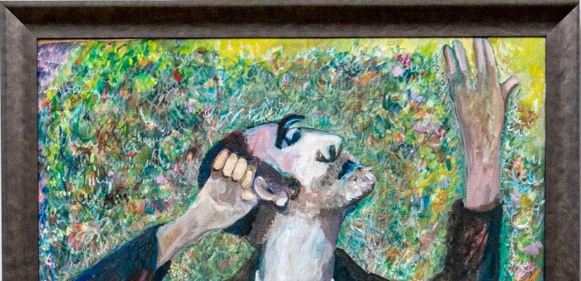 Large Scale Vintage Expressionist Oil on Canvas Singing Man Portrait Painting