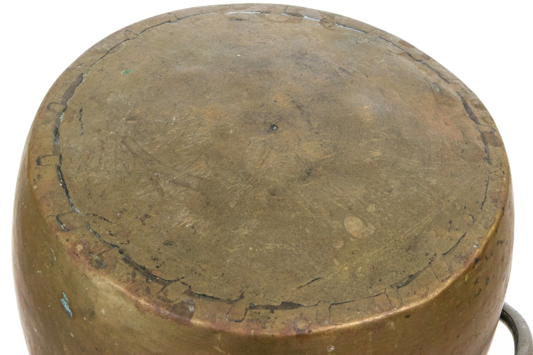 Antique 19th Century Dovetailed Spun Brass and Iron Hearth Cauldron Preserving Kettle