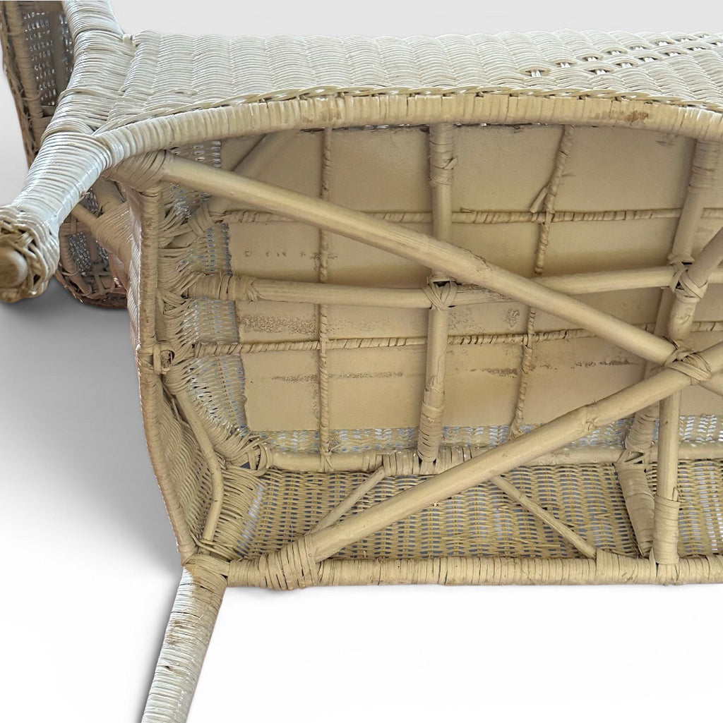 Vintage Palm Beach Regency White Wicker Camelback Settee Loveseat